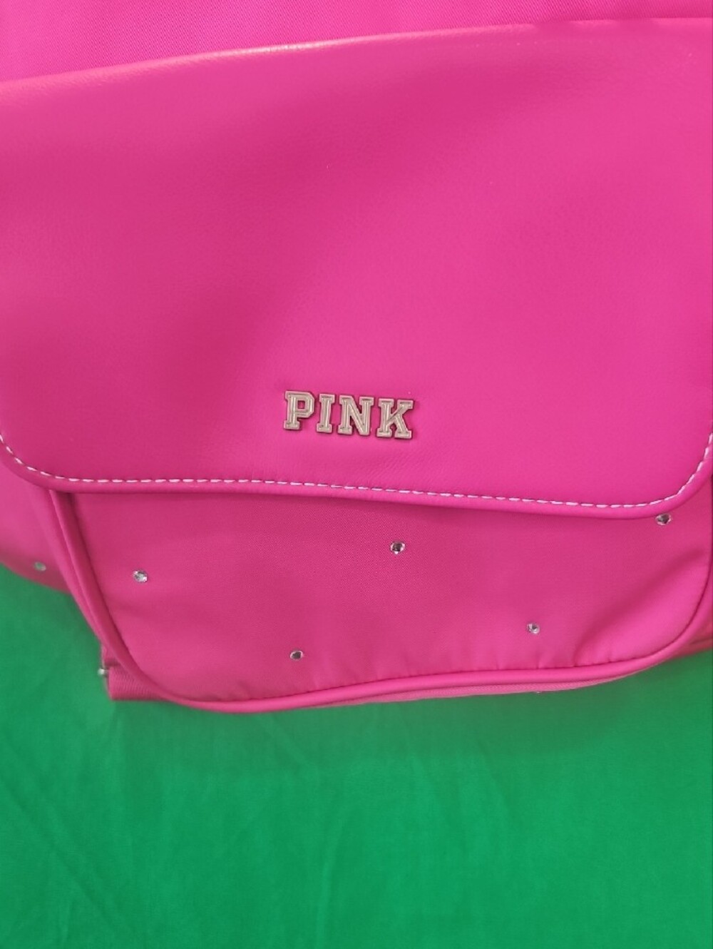 PINK Victoria's Secret Bright Pink Studded Drawstring Backpack - Picture 2 of 12